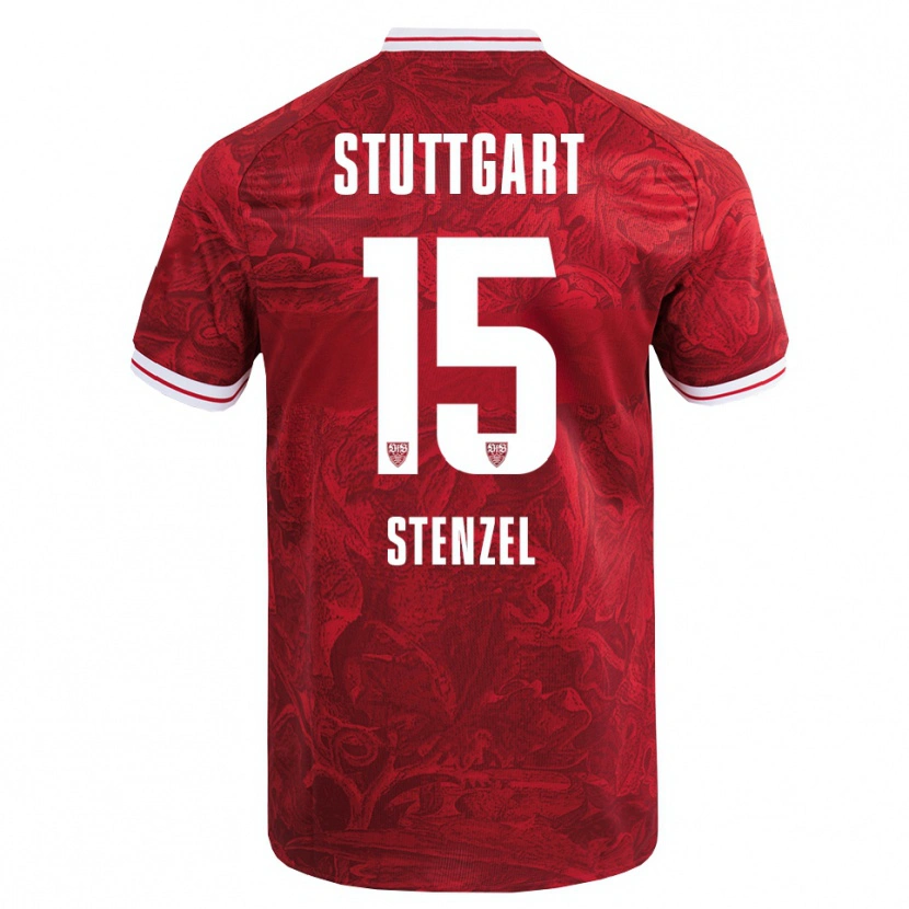 Danxen Bambino Maglia Pascal Stenzel #15 Rosso Nero Kit Gara Away 2025/26 Maglietta