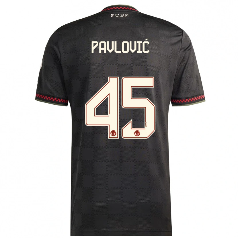 Danxen Bambino Maglia Aleksandar Pavlovic #45 Nero Bianco Kit Gara Third 2025/26 Maglietta