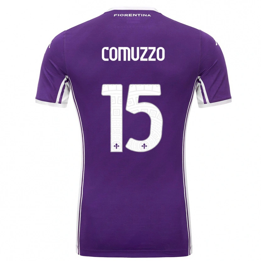 Danxen Uomo Maglia Pietro Comuzzo #15 Viola Bianco Kit Gara Home 2025/26 Maglietta