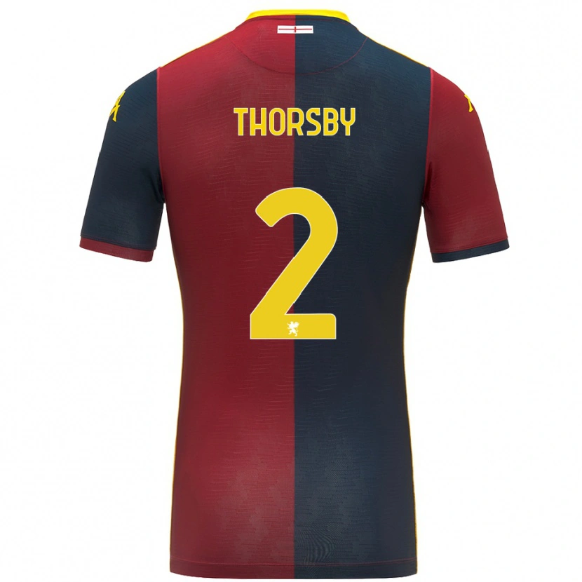 Danxen Uomo Maglia Morten Thorsby #2 Rosso Blu Royal Kit Gara Home 2025/26 Maglietta