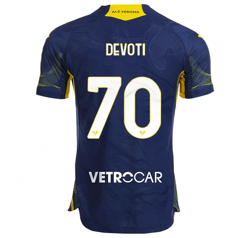 Danxen Uomo Maglia Andrea Devoti #70 Blu Navy Giallo Kit Gara Home 2025/26 Maglietta