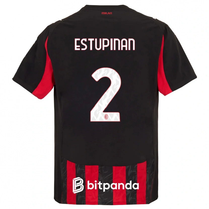Danxen Uomo Maglia Pervis Estupiñán #2 Rosso Nero Kit Gara Home 2025/26 Maglietta