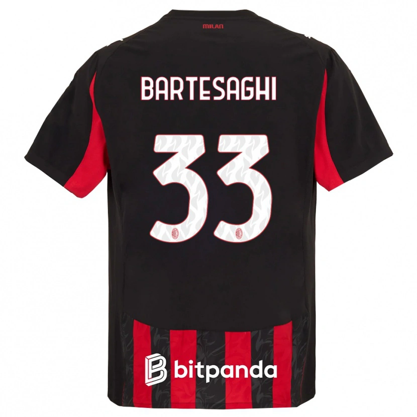 Danxen Uomo Maglia Davide Bartesaghi #33 Rosso Nero Kit Gara Home 2025/26 Maglietta