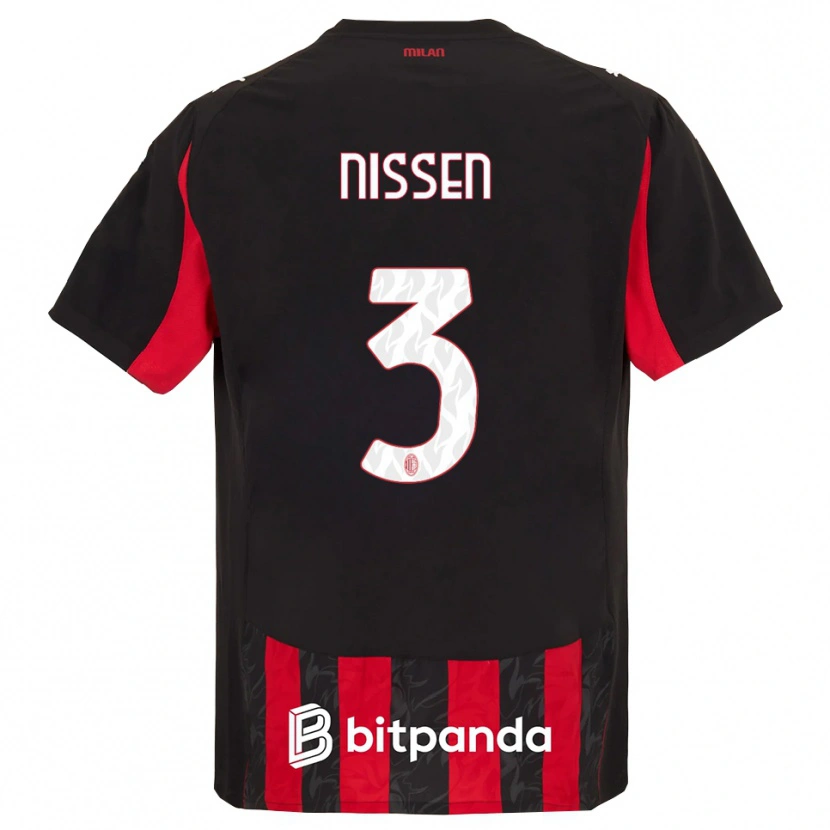 Danxen Uomo Maglia Fredrik Nissen #3 Rosso Nero Kit Gara Home 2025/26 Maglietta