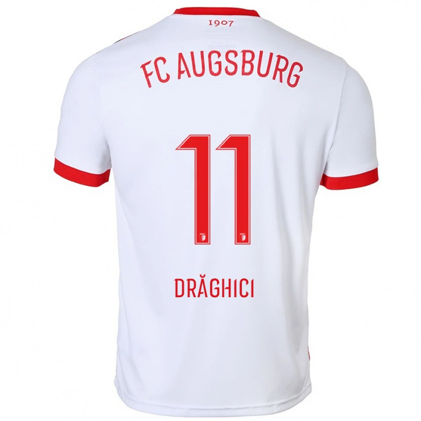 Danxen Uomo Maglia Robert Drăghici #11 Bianco Rosso Kit Gara Home 2025/26 Maglietta