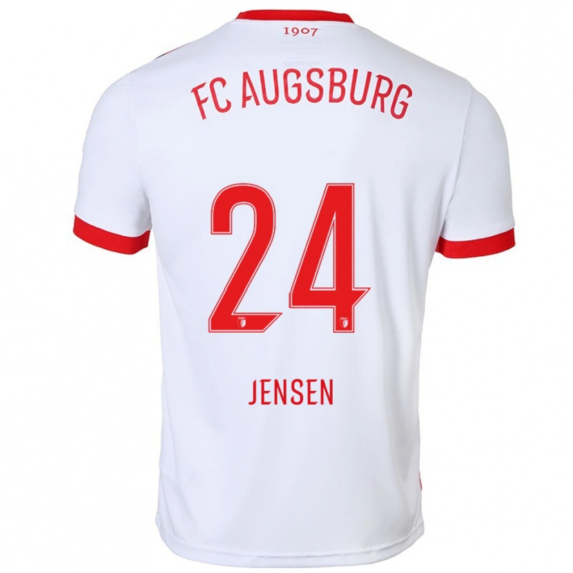 Danxen Uomo Maglia Fredrik Jensen #24 Bianco Rosso Kit Gara Home 2025/26 Maglietta