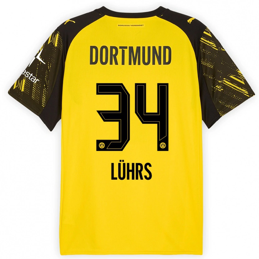 Danxen Uomo Maglia Yannik Lührs #34 Giallo Nero Kit Gara Home 2025/26 Maglietta