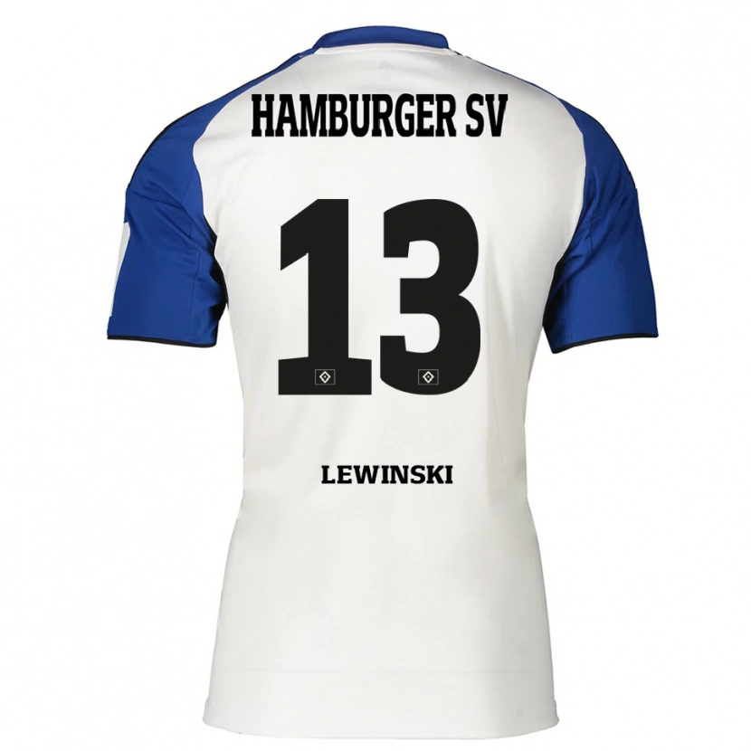 Danxen Uomo Maglia Fyn-Luca Lewinski #13 Bianco Blu Kit Gara Home 2025/26 Maglietta