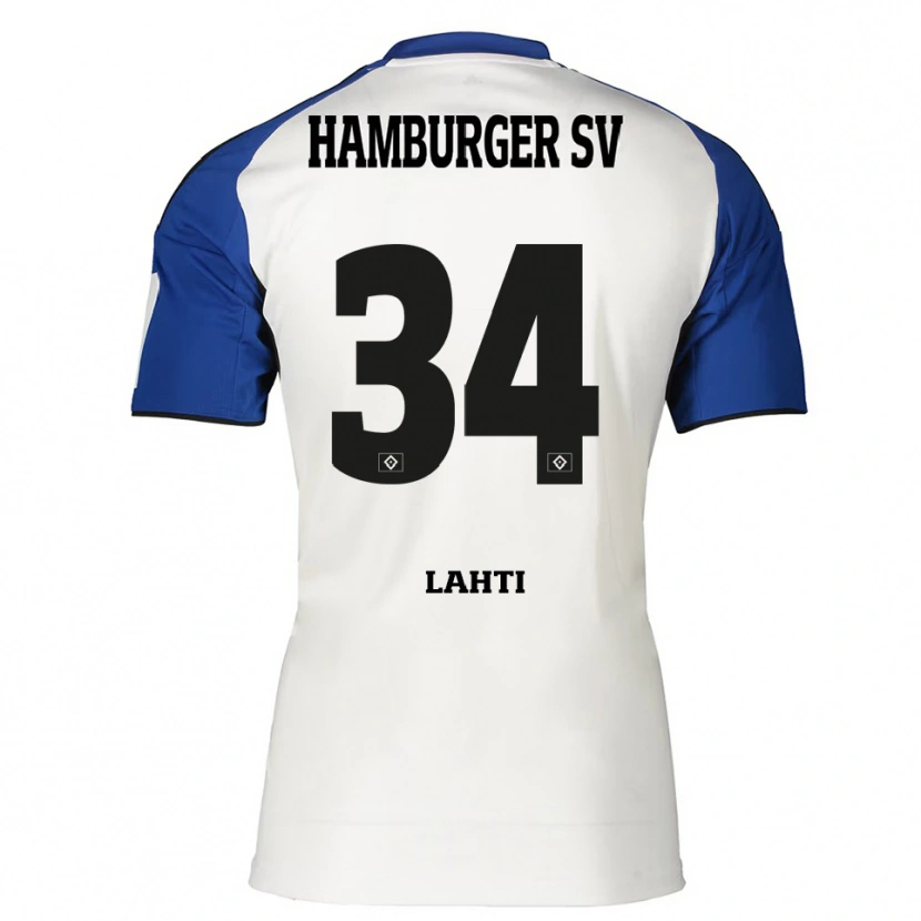 Danxen Uomo Maglia Elias Lahti #34 Bianco Blu Kit Gara Home 2025/26 Maglietta