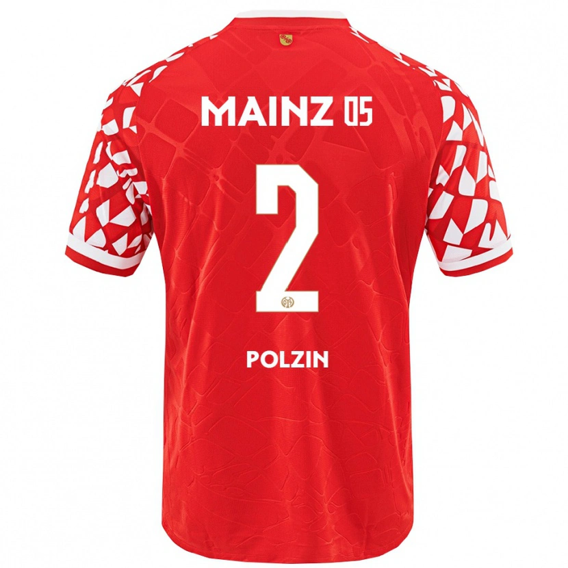 Danxen Uomo Maglia Maximilian Polzin #2 Rosso Bianco Kit Gara Home 2025/26 Maglietta