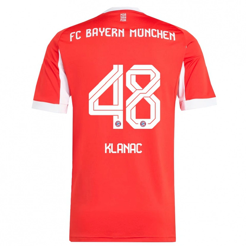 Danxen Uomo Maglia Leon Klanac #48 Rosso Bianco Kit Gara Home 2025/26 Maglietta