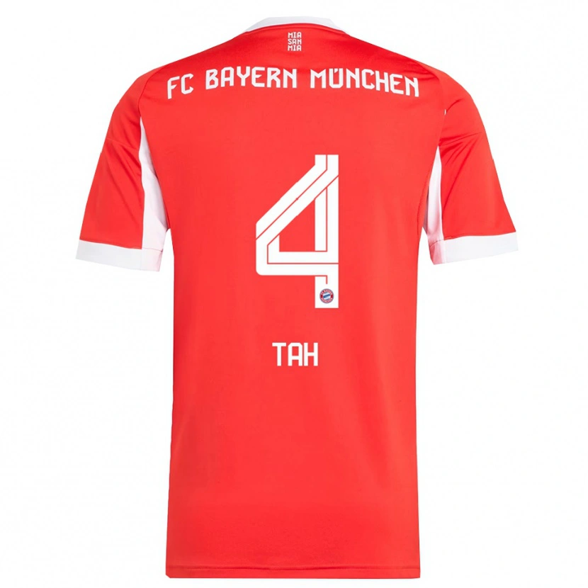 Danxen Uomo Maglia Jonathan Tah #4 Rosso Bianco Kit Gara Home 2025/26 Maglietta