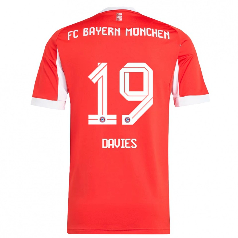 Danxen Uomo Maglia Alphonso Davies #19 Rosso Bianco Kit Gara Home 2025/26 Maglietta