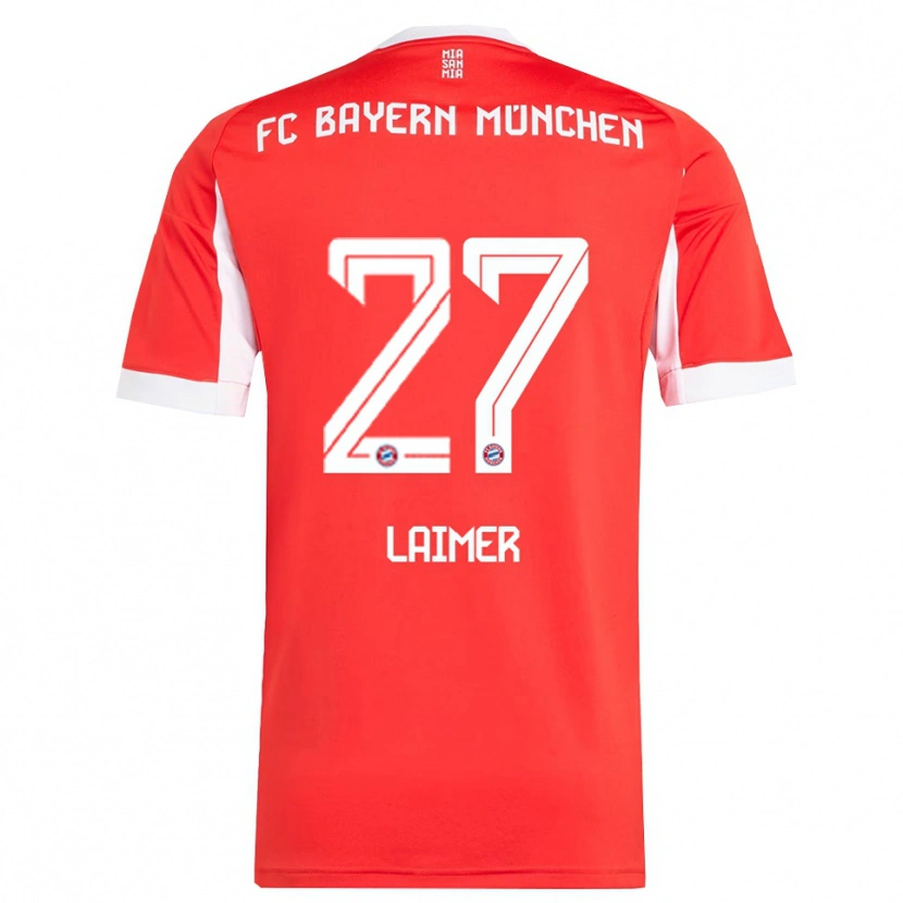 Danxen Uomo Maglia Konrad Laimer #27 Rosso Bianco Kit Gara Home 2025/26 Maglietta