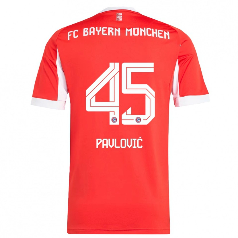 Danxen Uomo Maglia Aleksandar Pavlovic #45 Rosso Bianco Kit Gara Home 2025/26 Maglietta