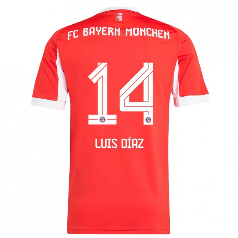 Danxen Uomo Maglia Luis Díaz #14 Rosso Bianco Kit Gara Home 2025/26 Maglietta