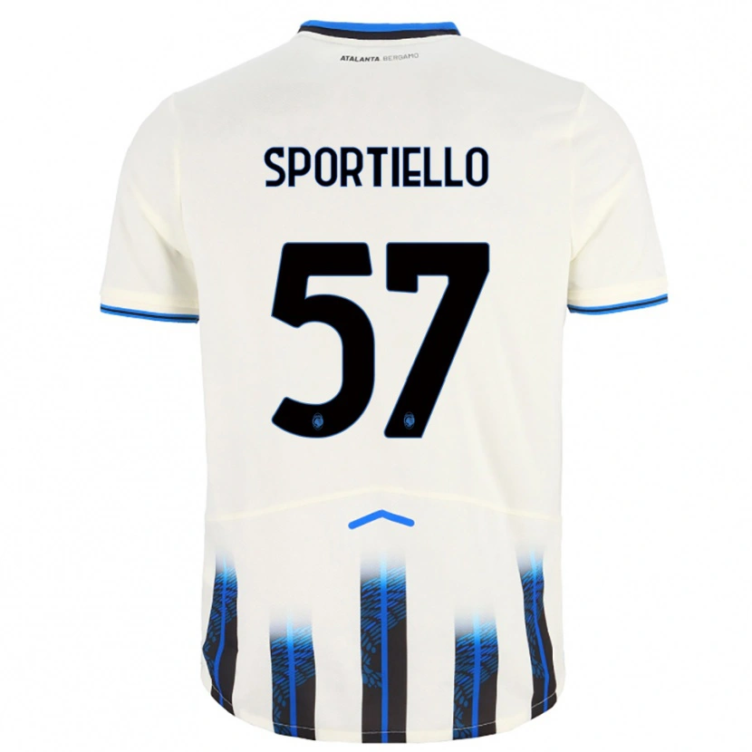 Danxen Uomo Maglia Marco Sportiello #57 Bianco Blu Kit Gara Away 2025/26 Maglietta