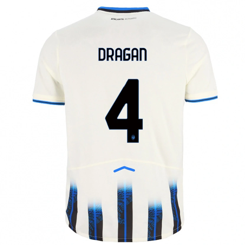 Danxen Uomo Maglia Oleksandr Dragan #4 Bianco Blu Kit Gara Away 2025/26 Maglietta