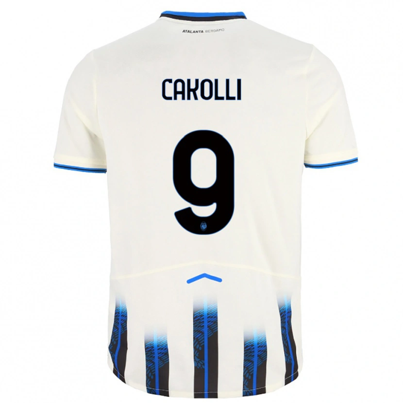Danxen Uomo Maglia Dion Cakolli #9 Bianco Blu Kit Gara Away 2025/26 Maglietta