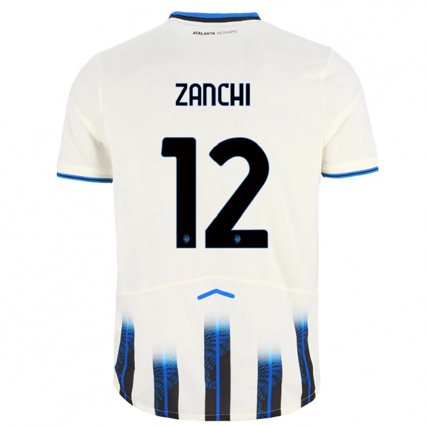 Danxen Uomo Maglia Edoardo Zanchi #12 Bianco Blu Kit Gara Away 2025/26 Maglietta