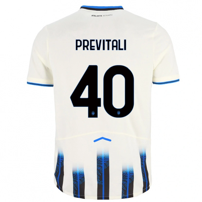 Danxen Uomo Maglia Cristian Previtali #40 Bianco Blu Kit Gara Away 2025/26 Maglietta