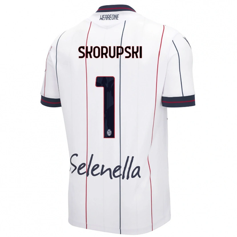 Danxen Uomo Maglia Lukasz Skorupski #1 Bianco Blu Royal Kit Gara Away 2025/26 Maglietta