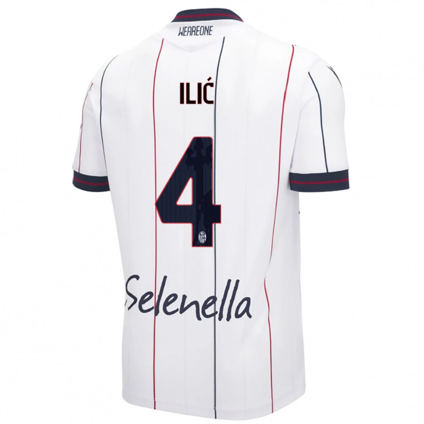 Danxen Uomo Maglia Mihajlo Ilić #4 Bianco Blu Royal Kit Gara Away 2025/26 Maglietta