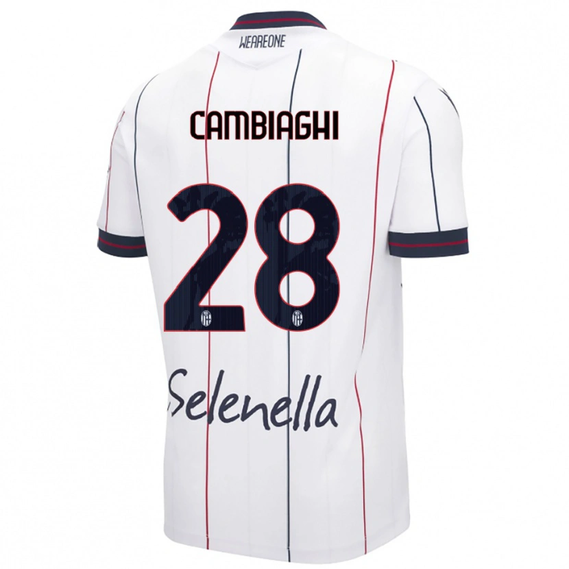 Danxen Uomo Maglia Nicolò Cambiaghi #28 Bianco Blu Royal Kit Gara Away 2025/26 Maglietta