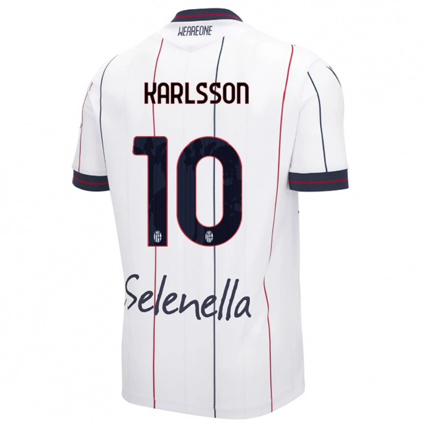 Danxen Uomo Maglia Jesper Karlsson #10 Bianco Blu Royal Kit Gara Away 2025/26 Maglietta