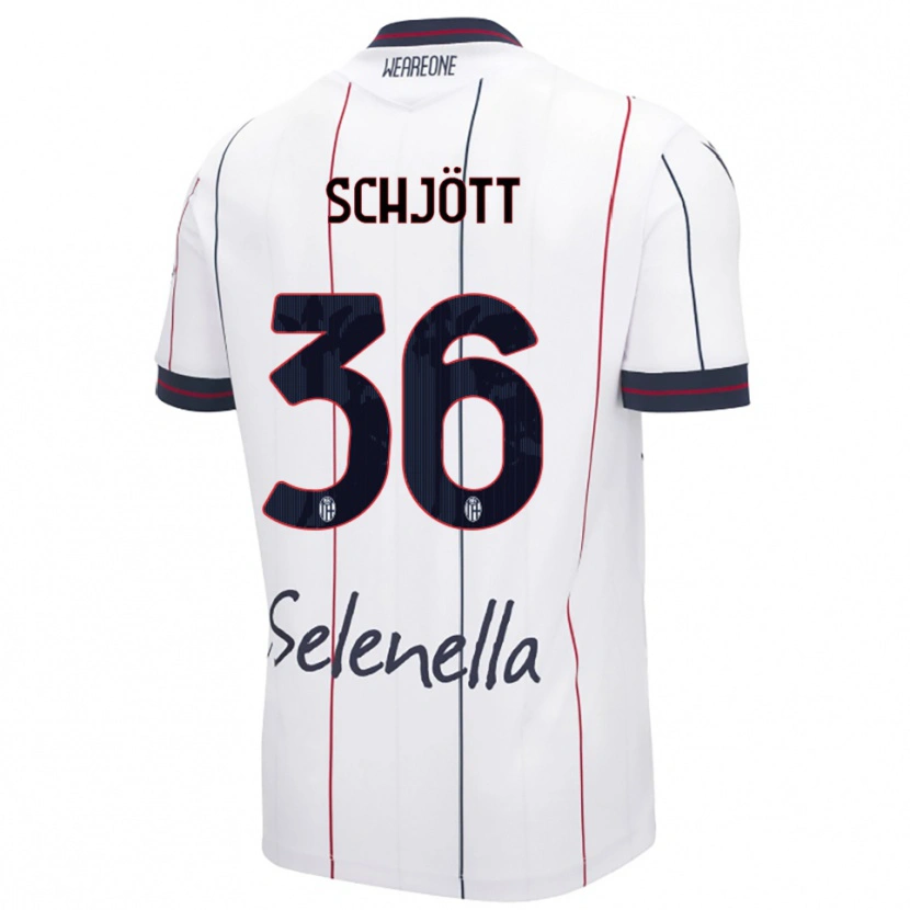 Danxen Uomo Maglia Gustav Schjött #36 Bianco Blu Royal Kit Gara Away 2025/26 Maglietta