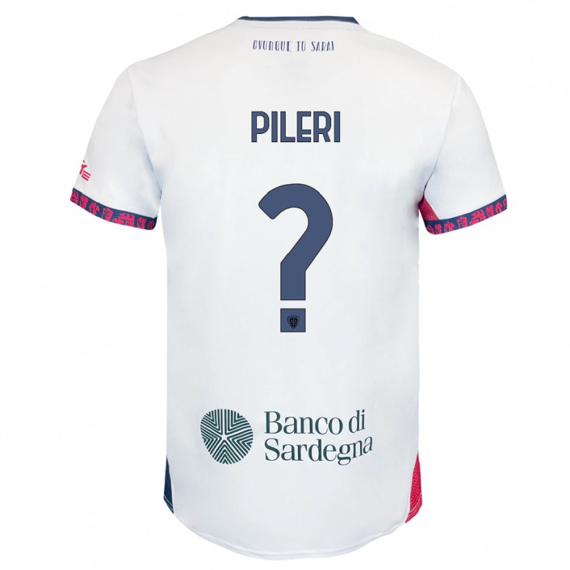 Danxen Uomo Maglia Matteo Pileri #0 Bianco Blu Navy Rosso Kit Gara Away 2025/26 Maglietta