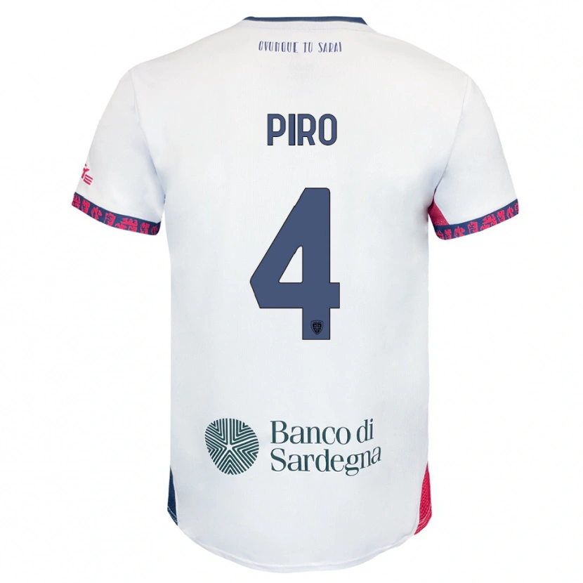Danxen Uomo Maglia Samuele Piro #4 Bianco Blu Navy Rosso Kit Gara Away 2025/26 Maglietta