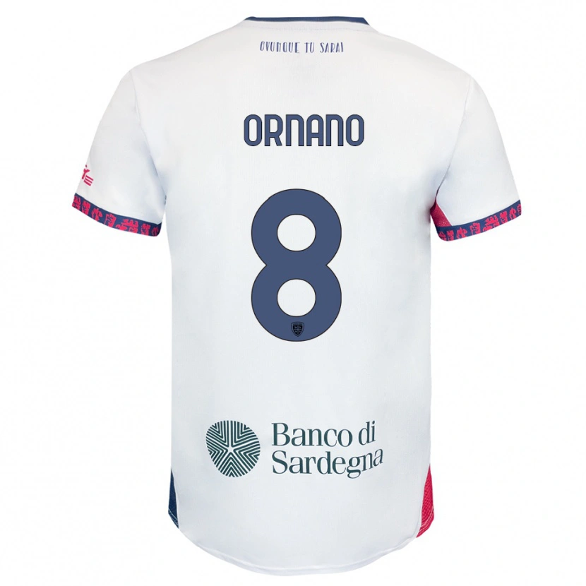 Danxen Uomo Maglia Marco Ornano #8 Bianco Blu Navy Rosso Kit Gara Away 2025/26 Maglietta