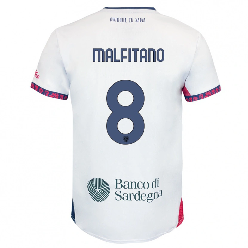 Danxen Uomo Maglia Roberto Malfitano #8 Bianco Blu Navy Rosso Kit Gara Away 2025/26 Maglietta