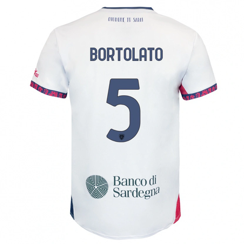 Danxen Uomo Maglia Filippo Bortolato #5 Bianco Blu Navy Rosso Kit Gara Away 2025/26 Maglietta