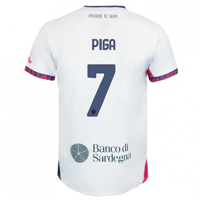 Danxen Uomo Maglia Renato Piga #7 Bianco Blu Navy Rosso Kit Gara Away 2025/26 Maglietta