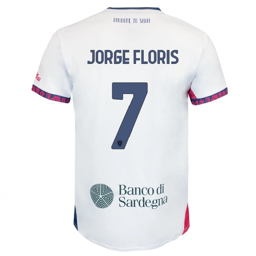 Danxen Uomo Maglia Nicolò Jorge Floris #7 Bianco Blu Navy Rosso Kit Gara Away 2025/26 Maglietta