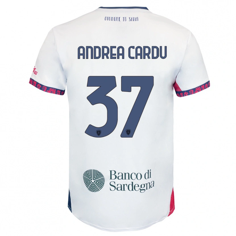 Danxen Uomo Maglia Giovanni Andrea Cardu #37 Bianco Blu Navy Rosso Kit Gara Away 2025/26 Maglietta