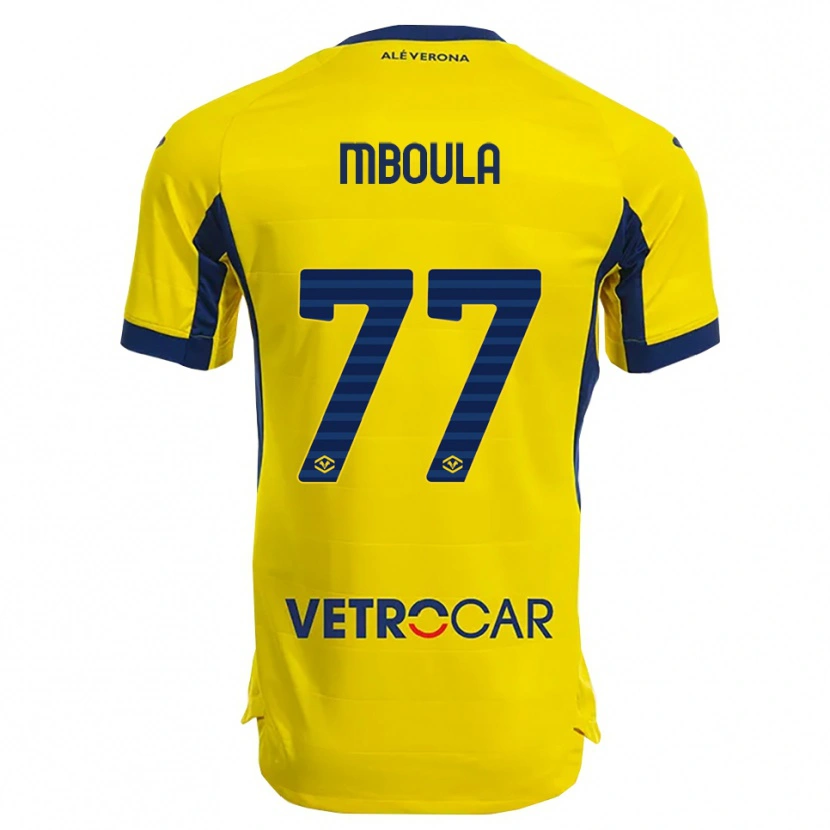 Danxen Uomo Maglia Jordi Mboula #77 Giallo Blu Navy Kit Gara Away 2025/26 Maglietta