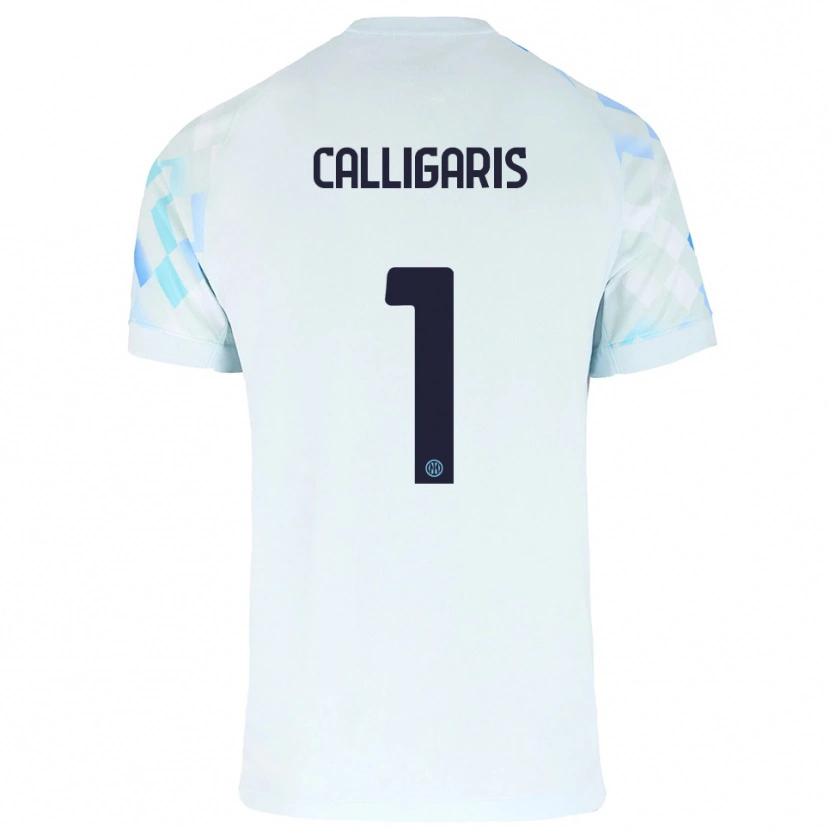 Danxen Uomo Maglia Alessandro Calligaris #1 Bianco Blu Kit Gara Away 2025/26 Maglietta