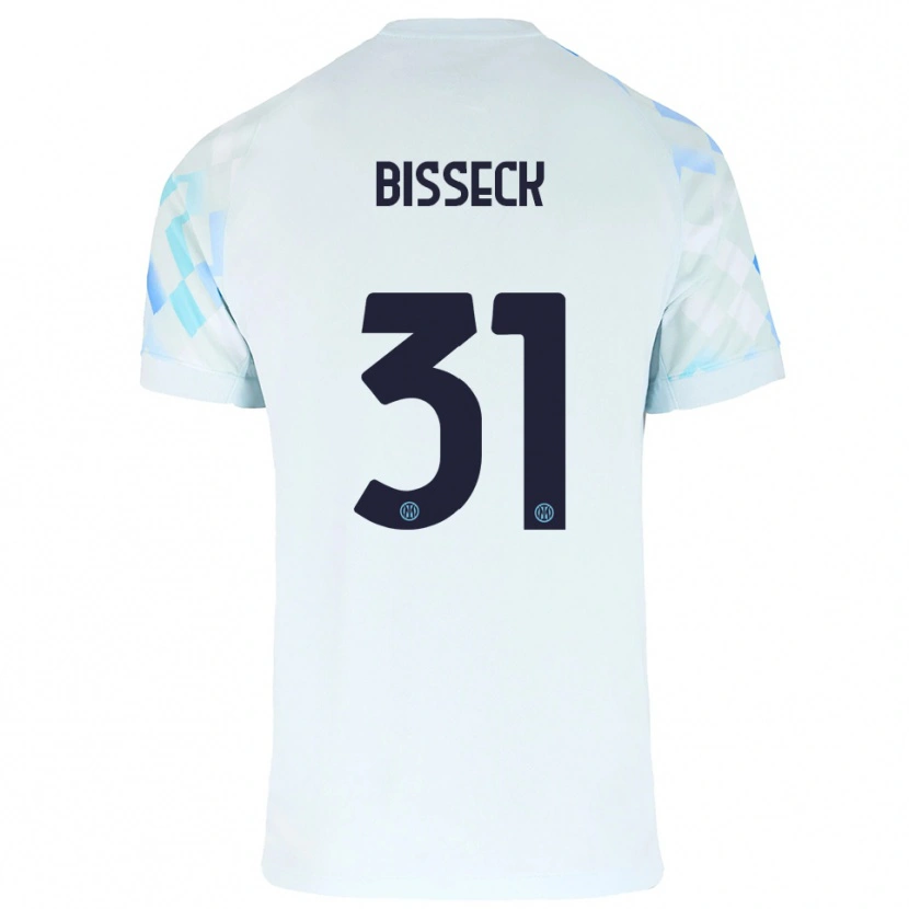 Danxen Uomo Maglia Yann Bisseck #31 Bianco Blu Kit Gara Away 2025/26 Maglietta