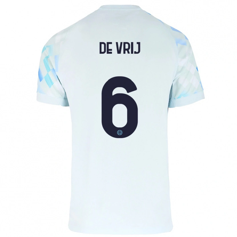 Danxen Uomo Maglia Stefan De Vrij #6 Bianco Blu Kit Gara Away 2025/26 Maglietta