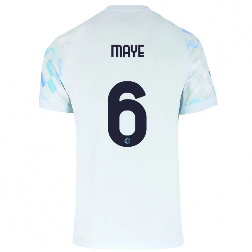 Danxen Uomo Maglia Yvan Maye #6 Bianco Blu Kit Gara Away 2025/26 Maglietta