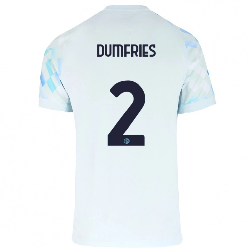 Danxen Uomo Maglia Denzel Dumfries #2 Bianco Blu Kit Gara Away 2025/26 Maglietta