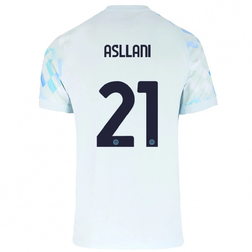 Danxen Uomo Maglia Kristjan Asllani #21 Bianco Blu Kit Gara Away 2025/26 Maglietta