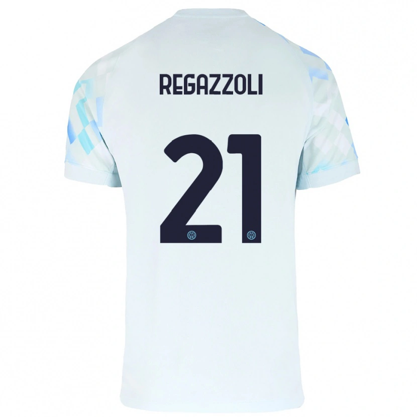 Danxen Uomo Maglia Alice Regazzoli #21 Bianco Blu Kit Gara Away 2025/26 Maglietta