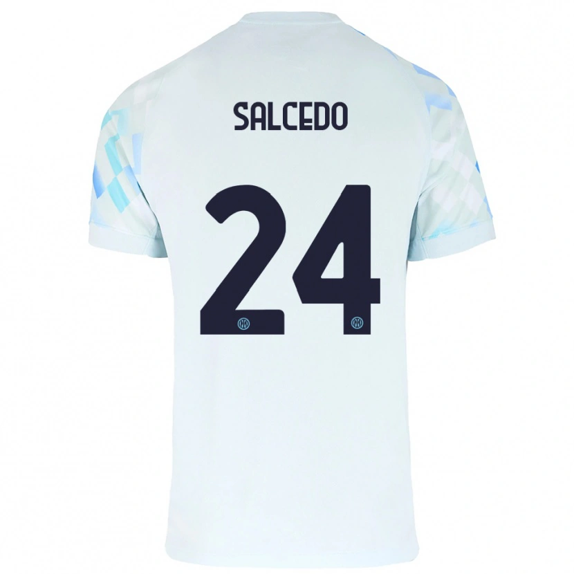 Danxen Uomo Maglia Eddie Salcedo #24 Bianco Blu Kit Gara Away 2025/26 Maglietta