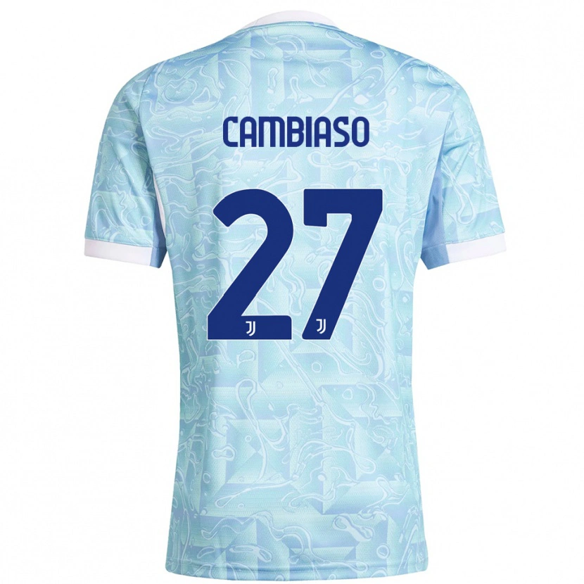 Danxen Uomo Maglia Andrea Cambiaso #27 Azzurro Giallo Kit Gara Away 2025/26 Maglietta