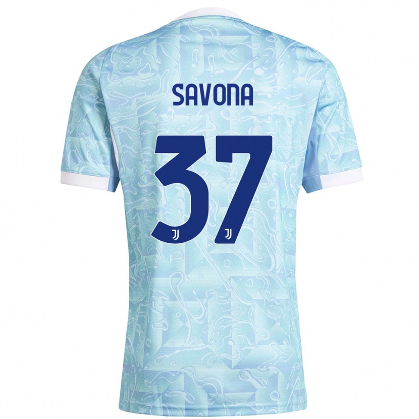 Danxen Uomo Maglia Nicolò Savona #37 Azzurro Giallo Kit Gara Away 2025/26 Maglietta