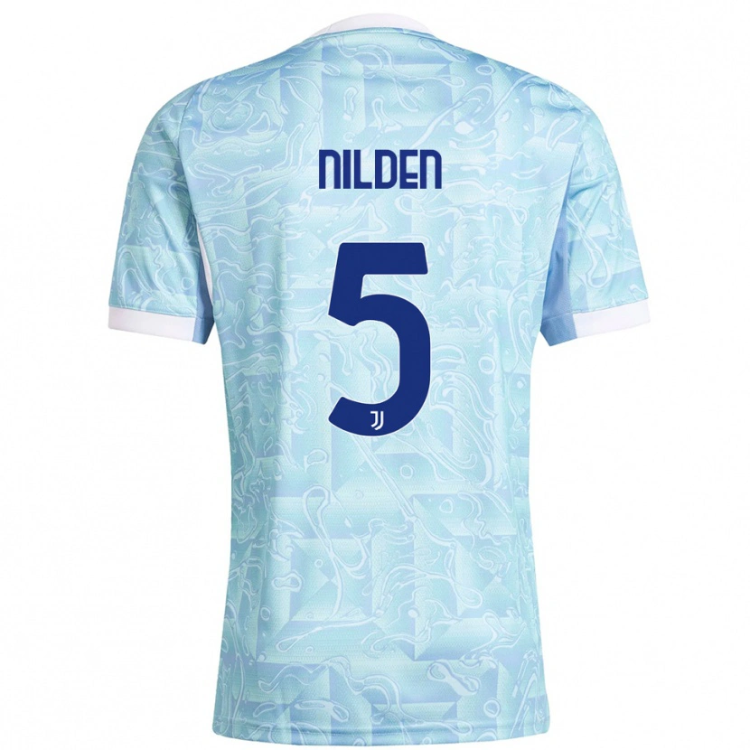 Danxen Uomo Maglia Amanda Nilden #5 Azzurro Giallo Kit Gara Away 2025/26 Maglietta